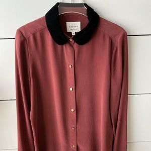 Sezane 100% Silk Shirt with Velvet Collar